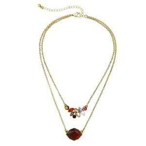 Berry Hued Rhinestone Crystal Floral Vintage Gold Pendant Necklace